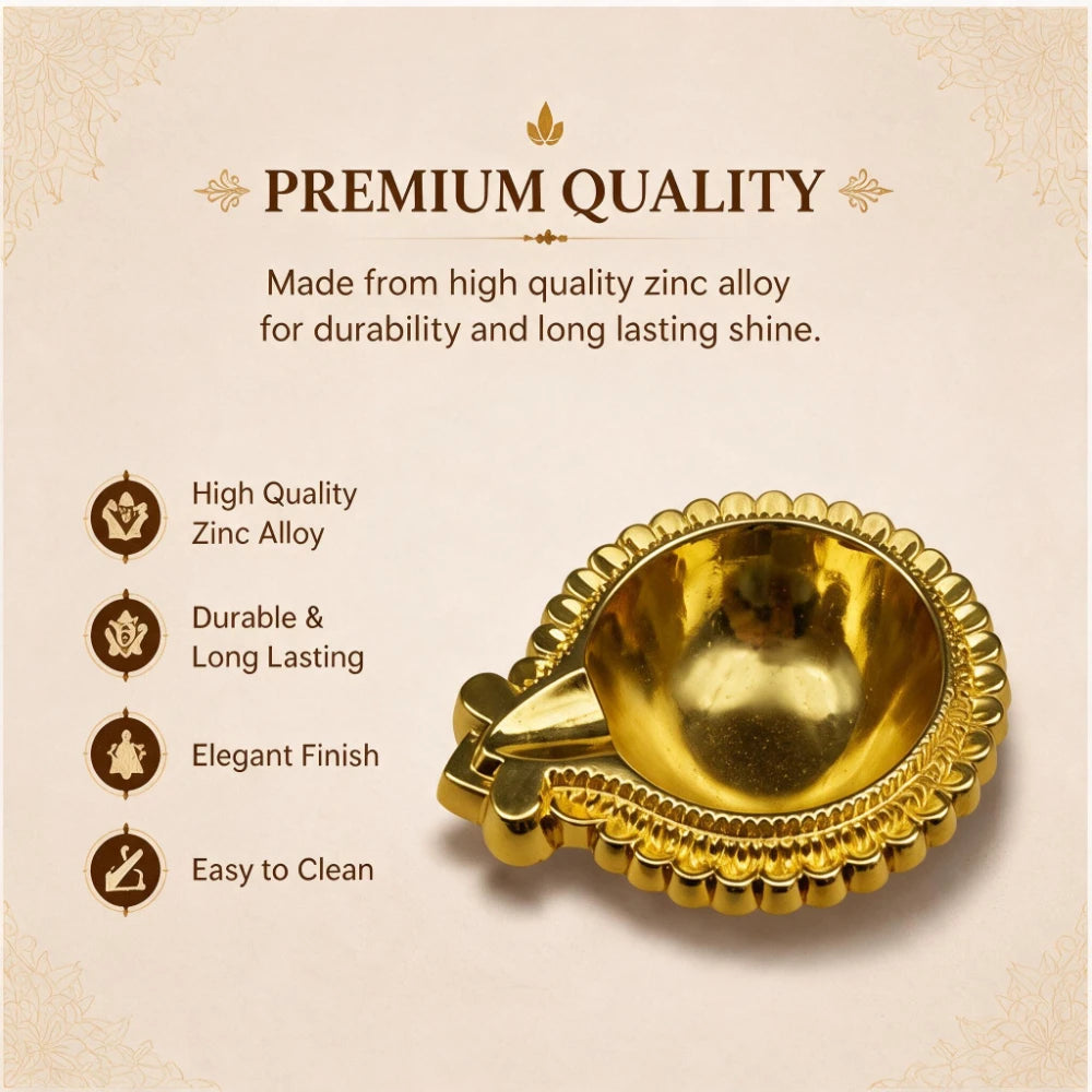 Scalloped Gold Diya Lamps, Set of 4 — Indian Oil Lamps for Diwali & Holiday Lighting