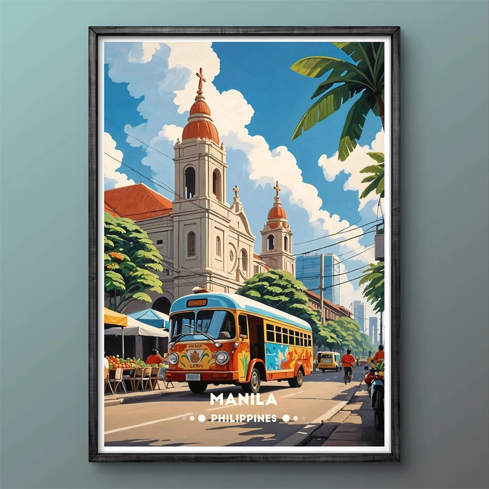Philippine Vintage Travel Poster Canvas Print — Manila, Davao, Banaue & Coron Wall Art