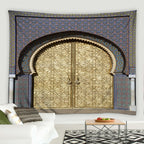 Blue Moroccan Arch Tapestry — Islamic Geometric Wall Hanging