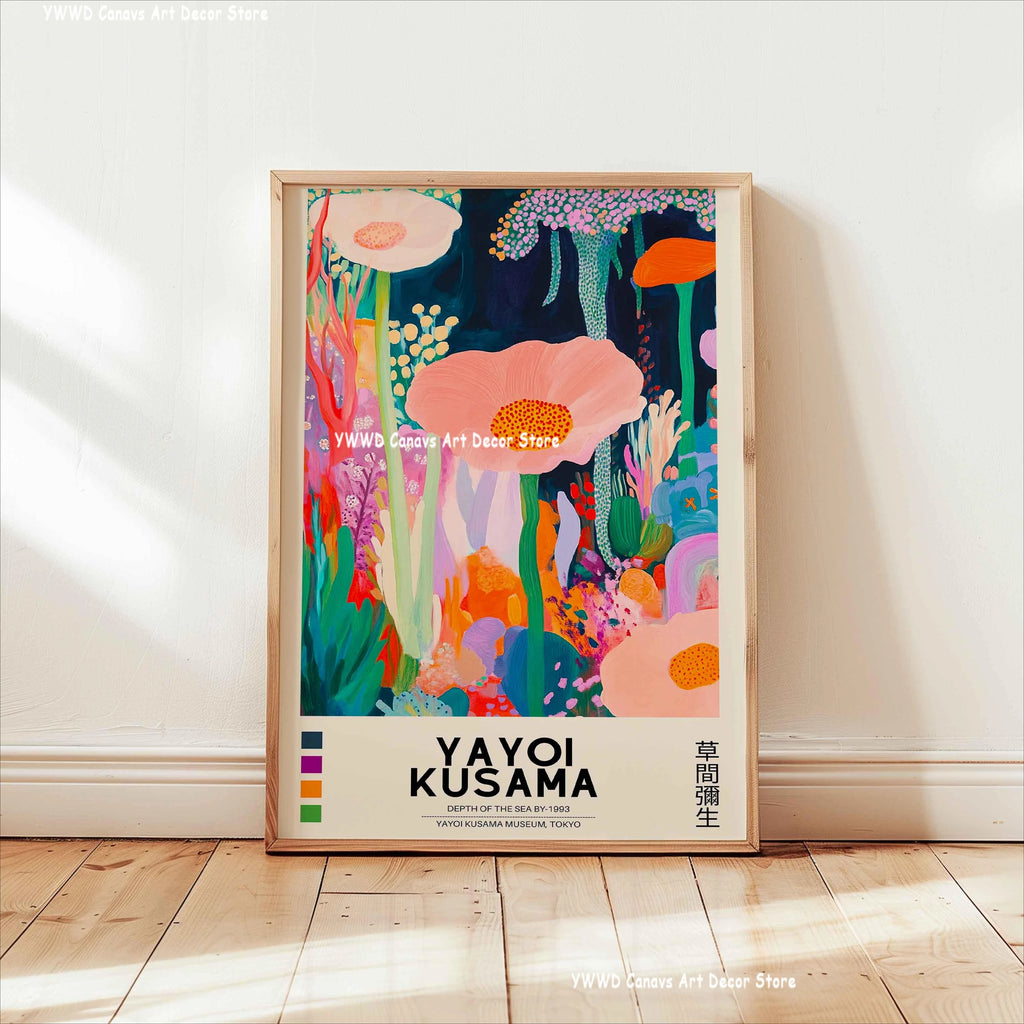 Yayoi Kusama Pink Jellyfish — Mount Fuji Abstract Canvas Print