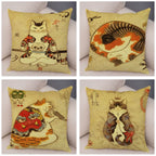 Samurai Cat Cushion Cover — Vintage Japanese Tattoo Art