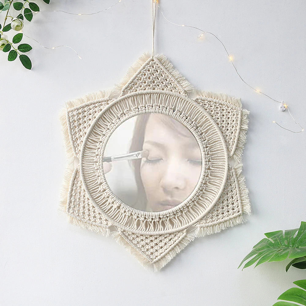 Round Boho Wall Mirror — Macrame Home Décor