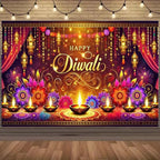 Happy Diwali Backdrop — Diya & Lotus Festival Photo Banner, 25 Designs