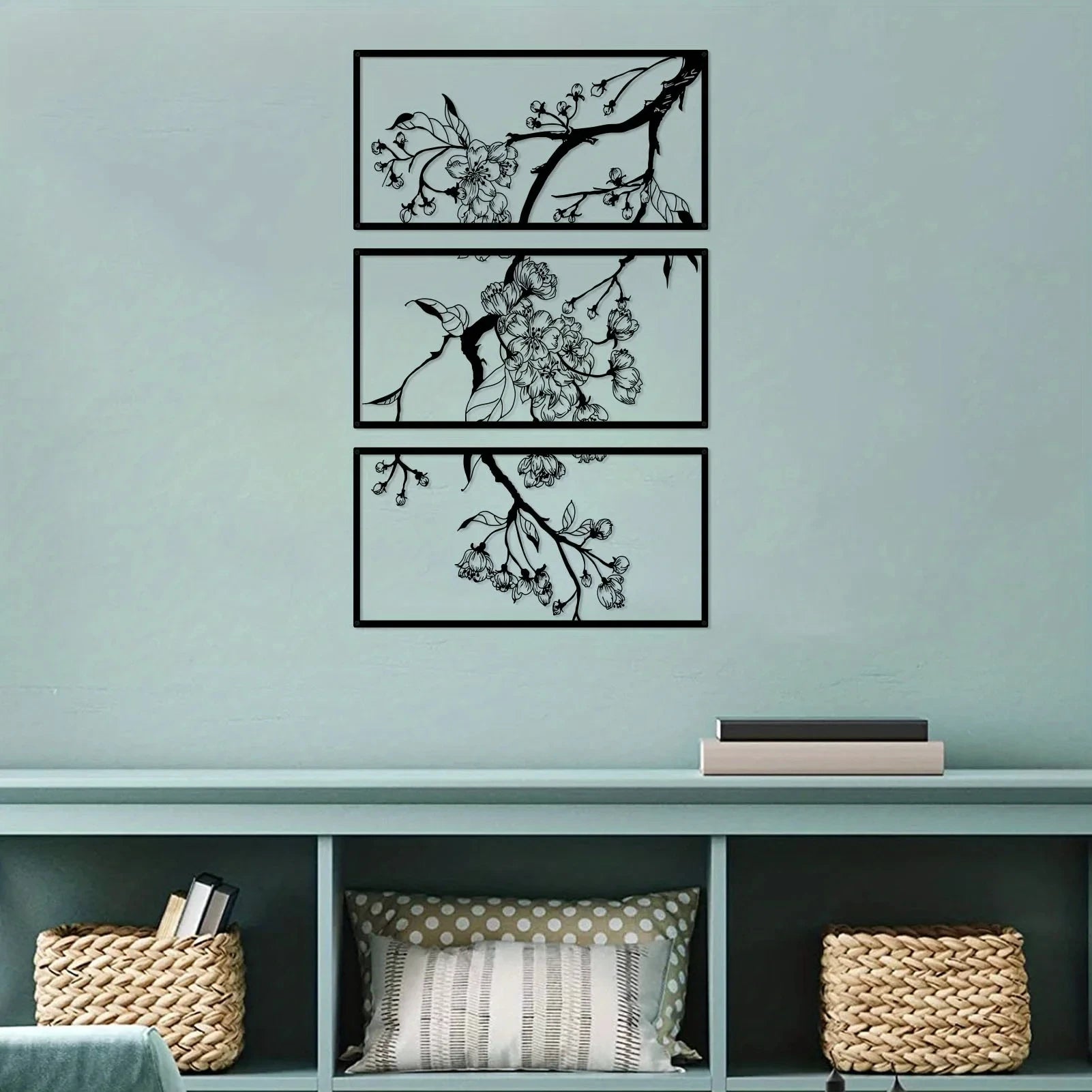 Peach Blossom Metal Wall Art — Japanese Floral Home Décor