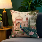 Taj Mahal Peacock Garden Cushion Cover — Mughal-Inspired Decorative Pillowcase