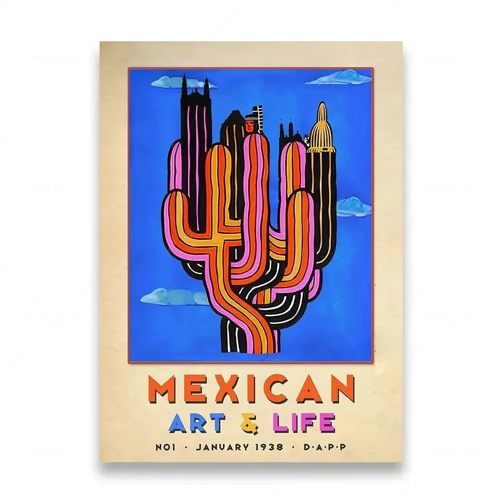 Mexican Folk Art Canvas Print — Vintage-Style Wall Art Poster