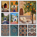 Moroccan Courtyard Mosaic Canvas Print — Mediterranean Arch Wall Art