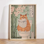 Japanese Ukiyo-e Style Funny Black Cat Bathroom Poster Print Canvas Painting Wall Art Picture for Kitchen Bathroom Home Decor