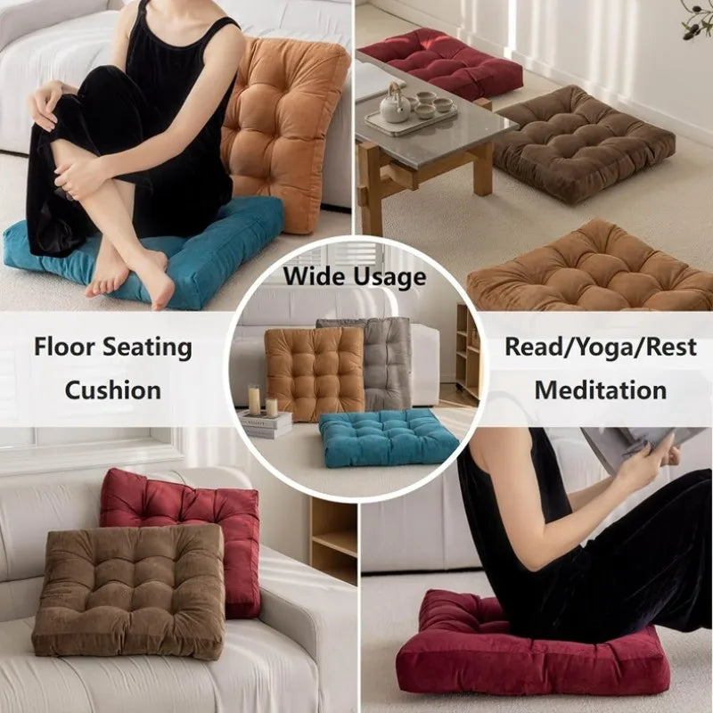 Square Floor Meditation Pillow — Tufted Yoga & Seating Cushion