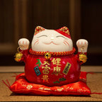 Maneki-Neko Wealth Cat Ornament — Painted Ceramic Lucky Cat