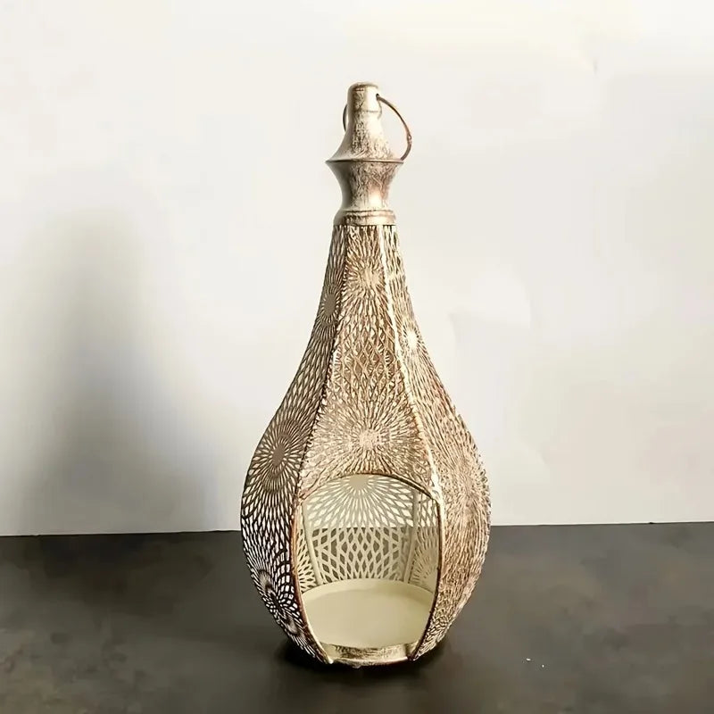 Moroccan Iron Lantern — Hand-Pierced Hanging Candle Holder