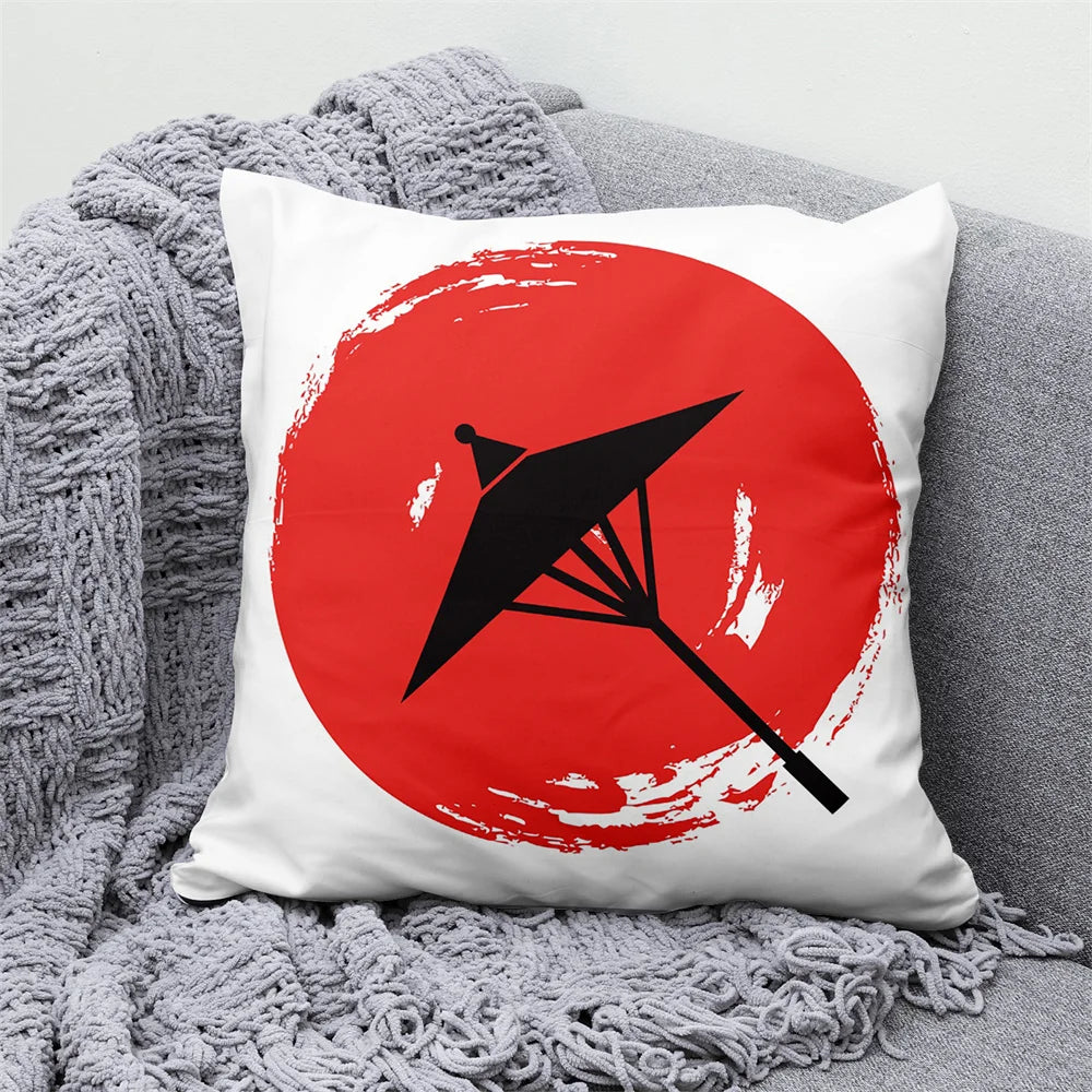 Lucky Cat Japanese Style Sofa Bed Decorative Pillow Cover Home Decor Mount Fuji  Art Cushion