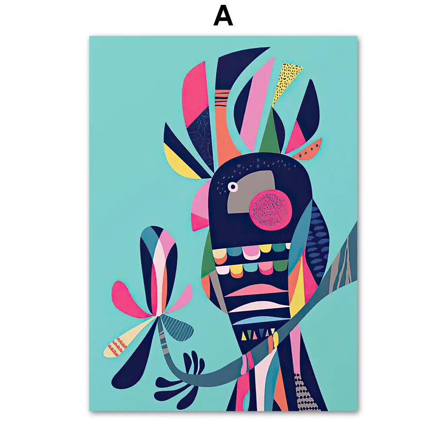 Abstract Wildlife Canvas Print — Geometric Animal Wall Art