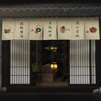 Japanese Tea Room Noren Curtain — Koi Fish & Kanji Calligraphy Panel Set