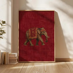 Red Tribal Elephant Wall Art — Indian Boho Canvas Print
