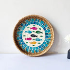 Capiz Shell Mosaic Woven Rattan Tray — Filipino-Inspired Wall & Serving Décor