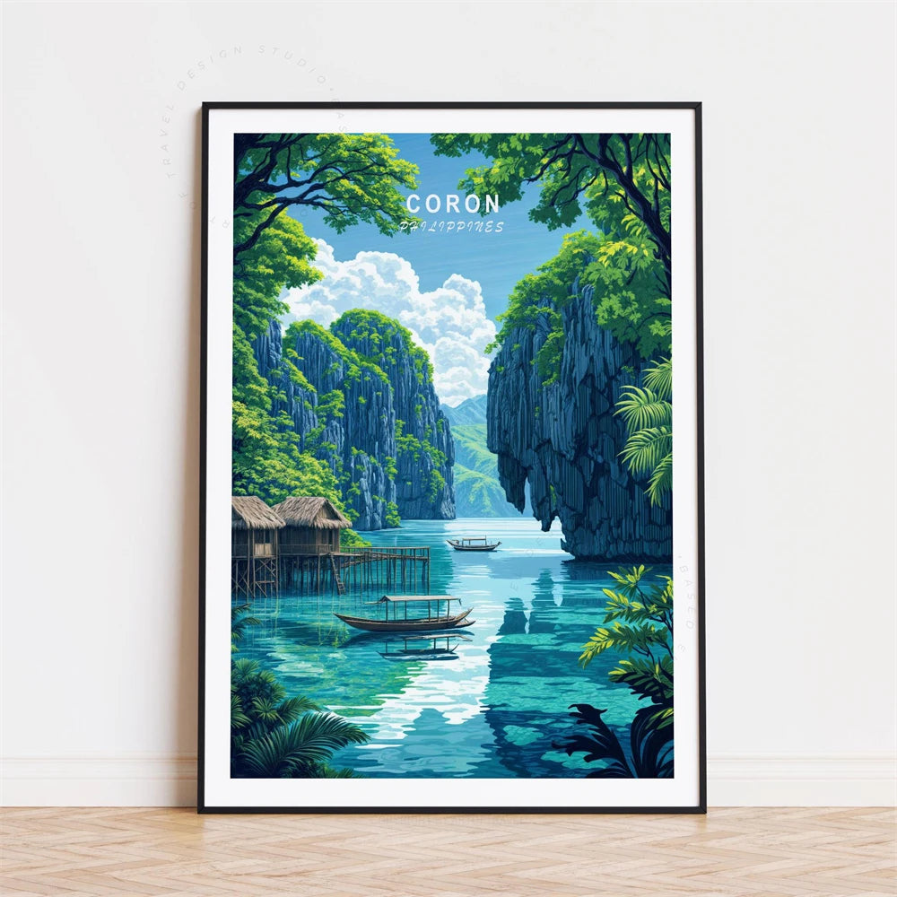 Philippine Vintage Travel Poster Canvas Print — Manila, Davao, Banaue & Coron Wall Art
