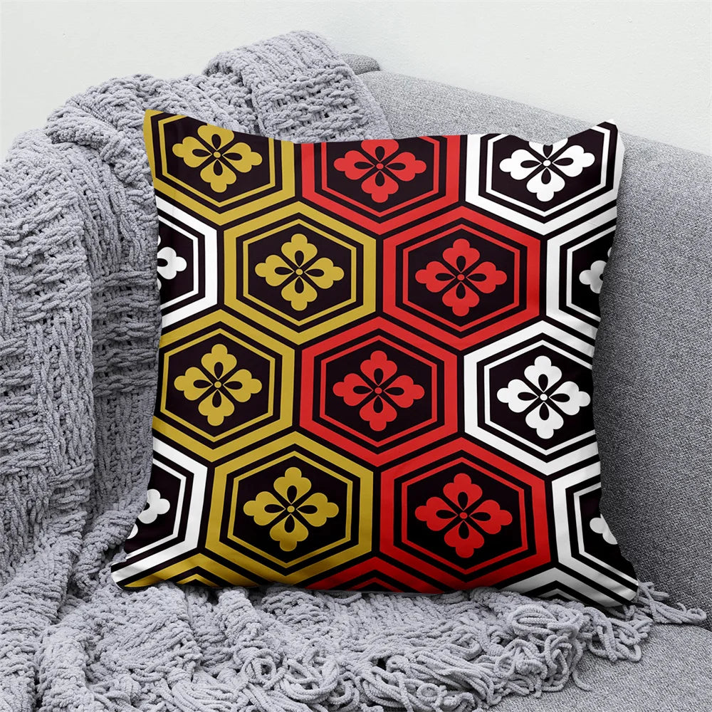 Lucky Cat & Mount Fuji Cushion Cover — Japanese Art Pillow