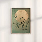 Japandi Flying Birds Wall Art — Sage Green & Gold Print