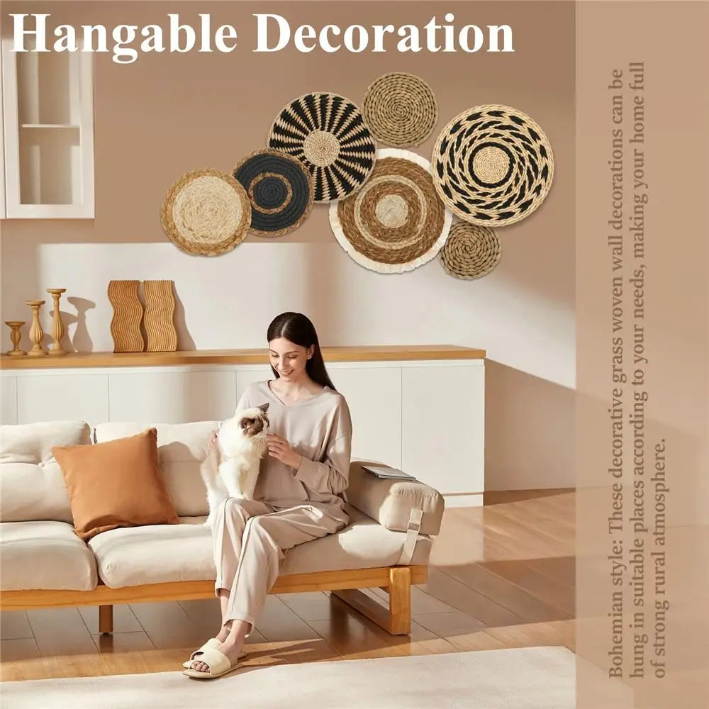 Boho Seagrass Wall Basket Set — Handwoven Rattan Wall Art