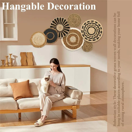 Boho Seagrass Wall Basket Set — Handwoven Rattan Wall Art