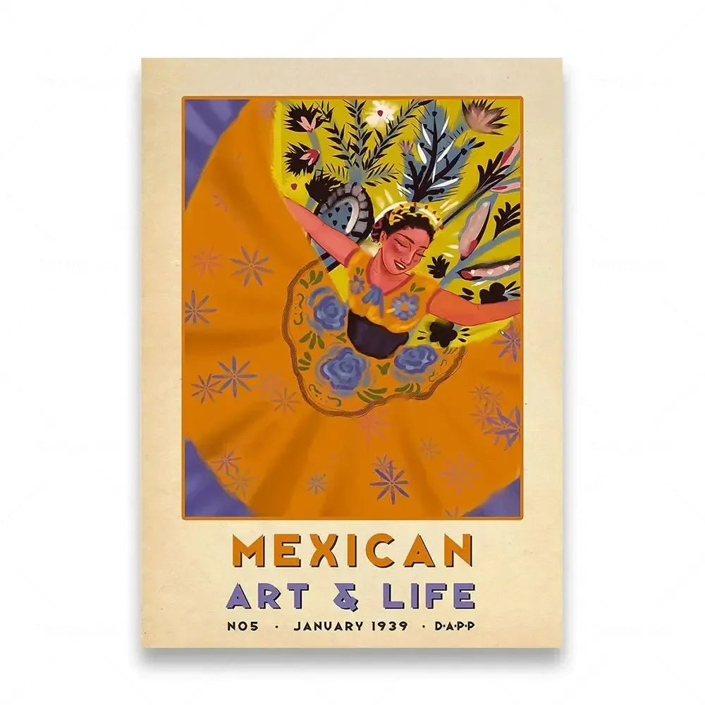 Mexican Folk Art Canvas Print — Vintage-Style Wall Art Poster