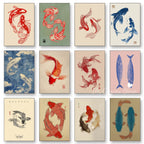 Vintage Koi Fish Canvas Print — Japandi Aesthetic Wall Art