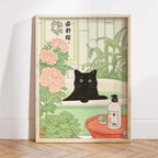 Japanese Ukiyo-e Style Funny Black Cat Bathroom Poster Print Canvas Painting Wall Art Picture for Kitchen Bathroom Home Decor