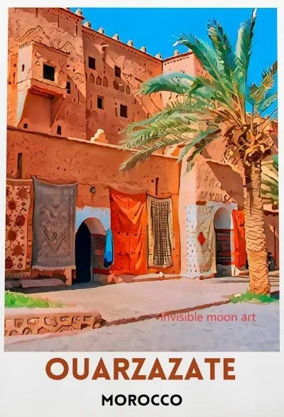 Casablanca & Marrakesh Travel Poster — Moroccan Architecture Canvas Print