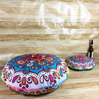 Indian Mandala Round Floor Cushion Cover — Boho Pom-Pom Pouf Cover