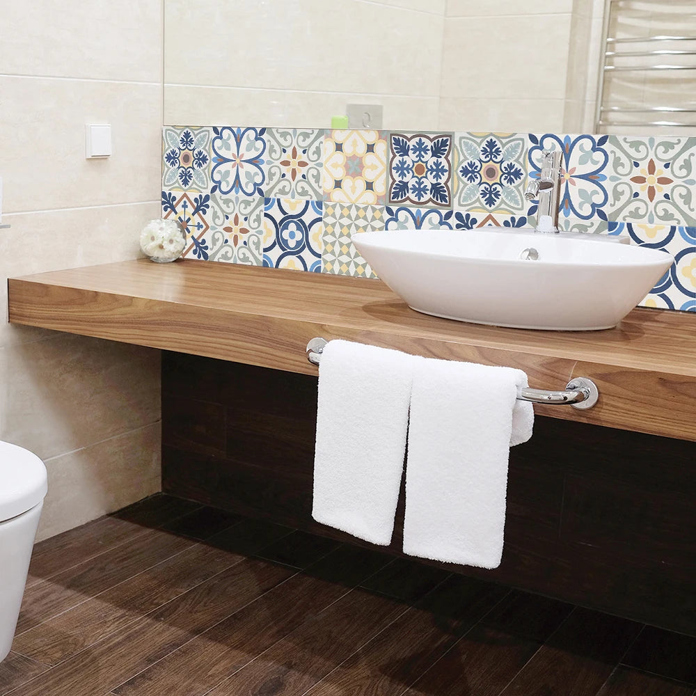 10pcs Bohemian Style Tiles Floor Wall Sticker Kitchen Bathroom Anti-skid & Wear-resistant Peel & Stick Ground Art Wall Decals