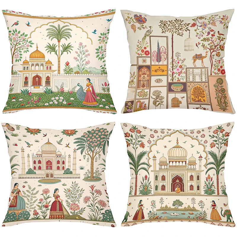 Indian Style Cushion Covers With Palace And Women Patterns Polyester pillowcase, sofa decorative cushion cov Headboard Pillow