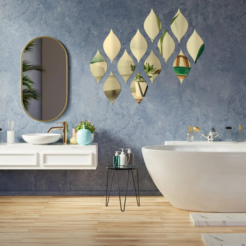 Teardrop Acrylic Mirror Wall Tiles – Self-Adhesive Home Décor Set