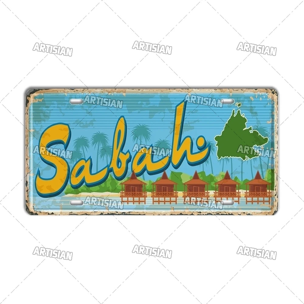 Artisian PHILIPPINES Malaysian License Plate City Metal Sign Landmark Decorative Vehicle Plate Wall Decor Garage Bar Pub Club