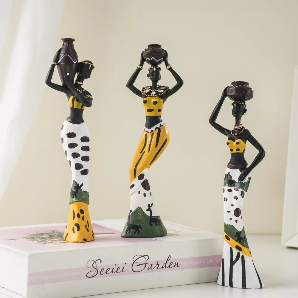 African Women Sculpture Set — 3-Piece Resin Figurines