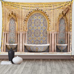 Blue Moroccan Arch Tapestry — Islamic Geometric Wall Hanging