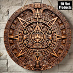 Aztec Sun Stone Wall Plaque – Vintage Wood-Style Carved Wall Art, 8x8 Inch Rustic Home Decor
