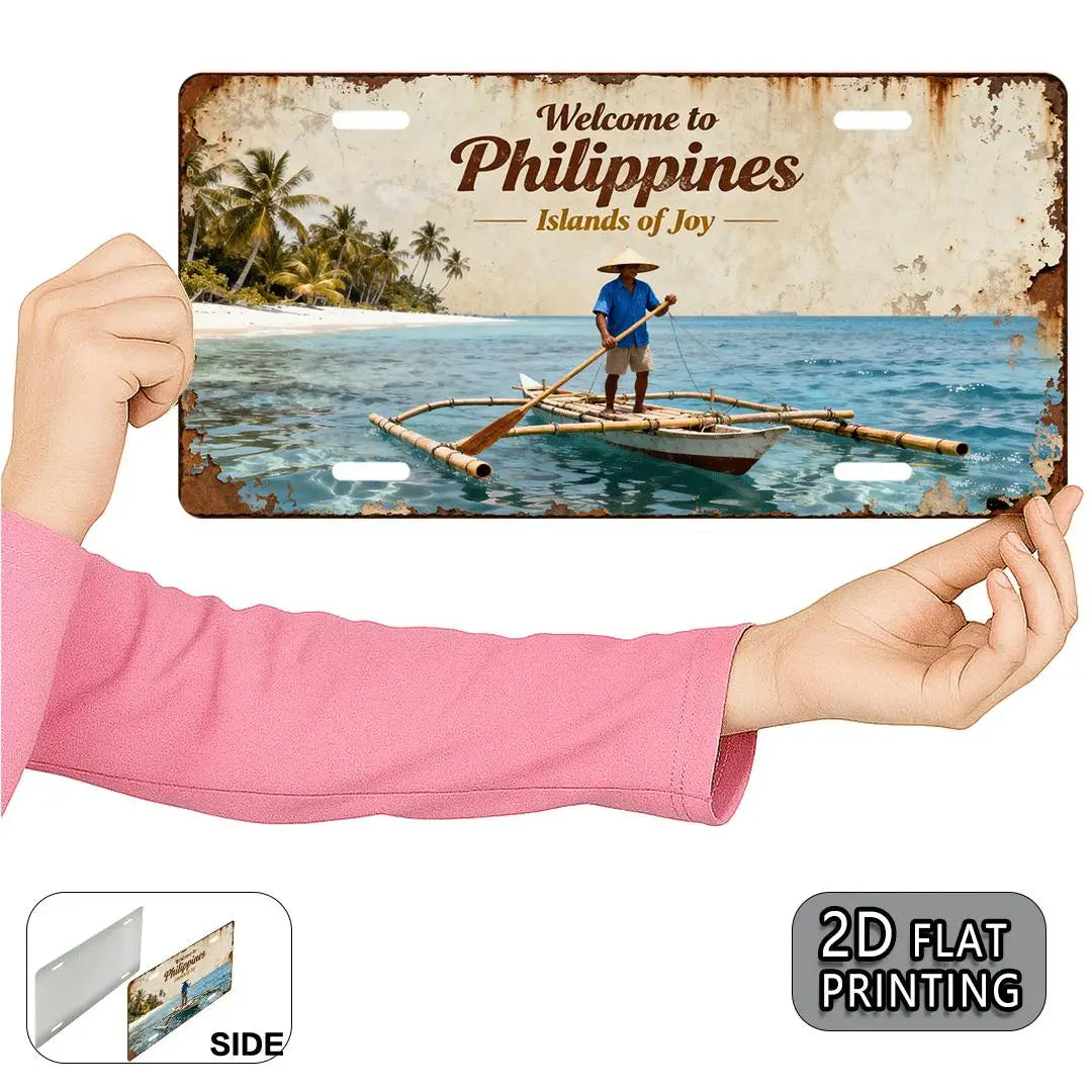 Vintage Philippines "Islands of Joy" Metal Wall Sign — Decorative Aluminum Plate
