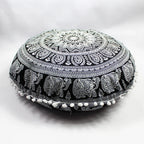 Indian Mandala Round Floor Cushion Cover — Boho Pom-Pom Pouf Cover