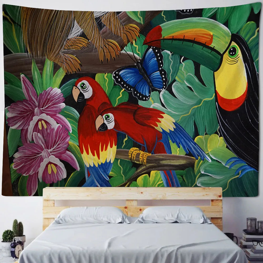 Tropical Jungle Bird Tapestry — Wall Hanging & Beach Mat