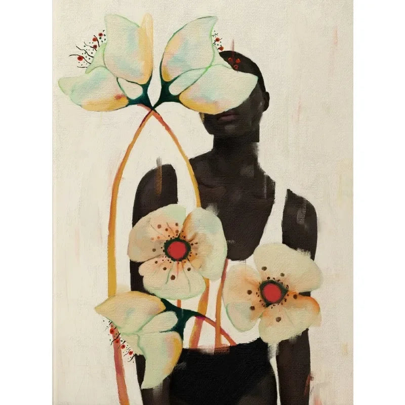 Flower Crown Black Woman Canvas Print — Modern African Wall Art