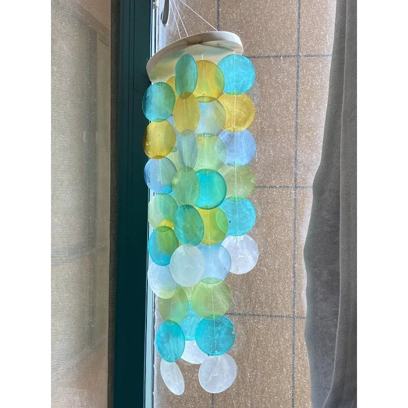 Natural Rainbow Capiz Shell Wind Chime – Handwoven Hanging Ornament