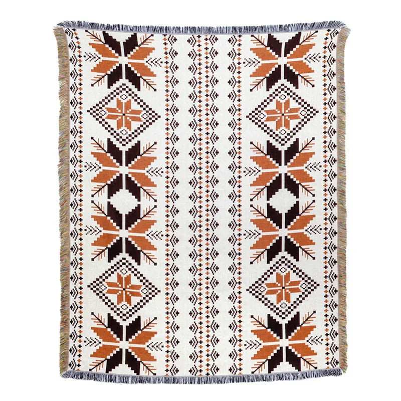 Mexican Striped Boho Blanket — Linen Throw with Tassels