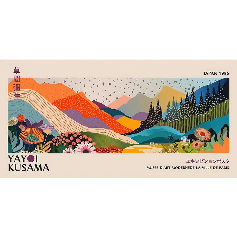 Large Yayoi Kusama Japanese Abstract Canvas Poster, Unframed Panoramic Modern Prints for Living Room and Bedroom Home Decortions