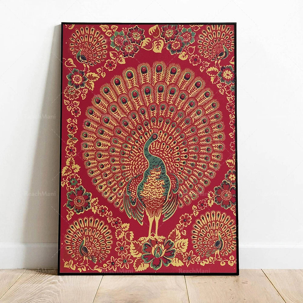 Rajasthani Peacock Canvas Print — Indian Wall Art