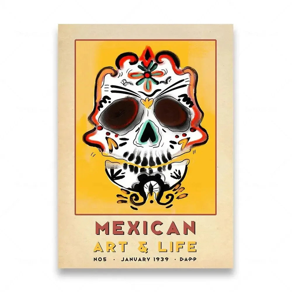 Mexican Folk Art Canvas Print — Vintage-Style Wall Art Poster
