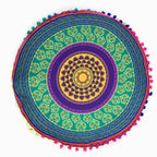 Indian Mandala Round Floor Cushion Cover — Boho Pom-Pom Pouf Cover