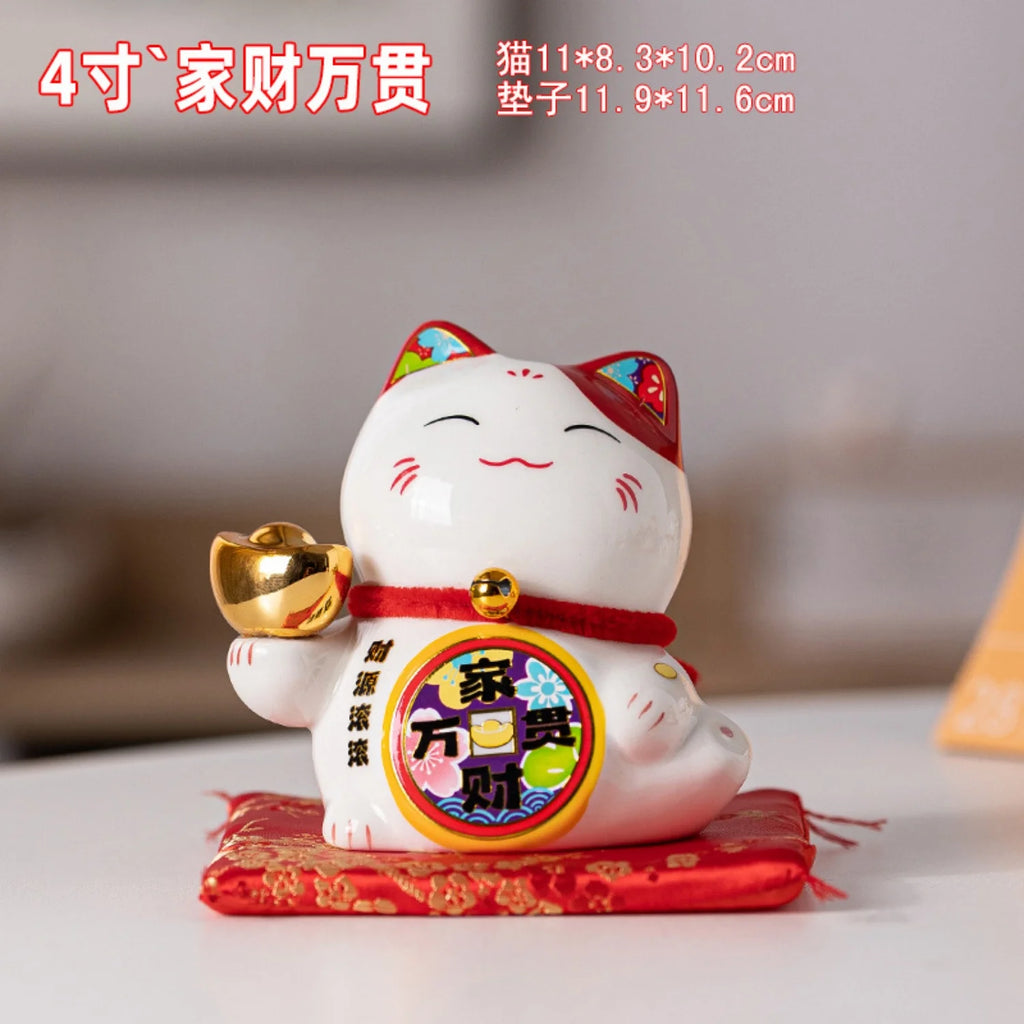 Maneki-Neko Wealth Cat Ornament — Painted Ceramic Lucky Cat