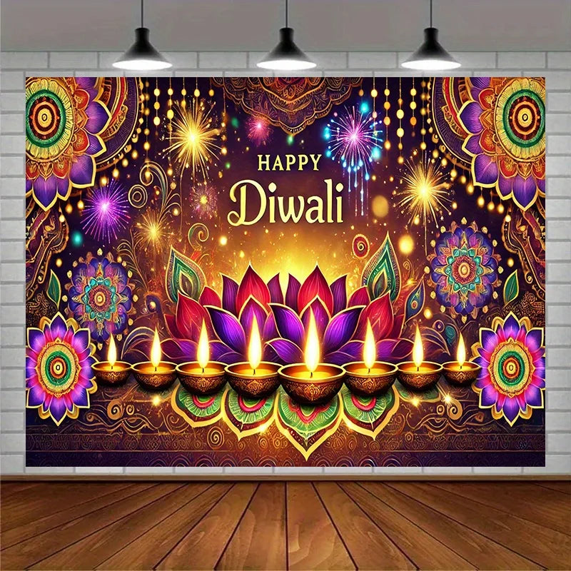 Diwali Lotus & Diya Mandala Tapestry — Indian Festival Wall Art