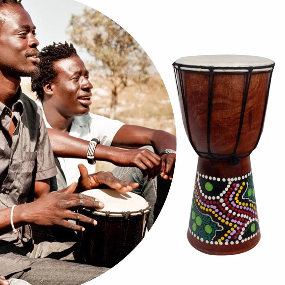 African Djembe Drum — Hand-Carved Wood & Goatskin, 6 Inch